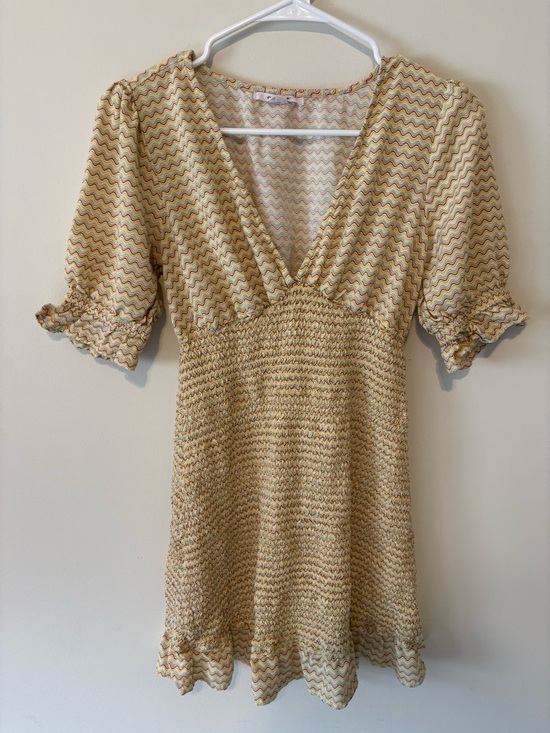 O'Neill Dresses & Skirts - O'Neill Yellow Multi-Patterned V-Neck Smocked Mini Dress